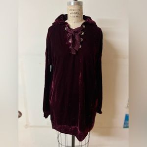 Velvet Lace Up Hoodie Tunic